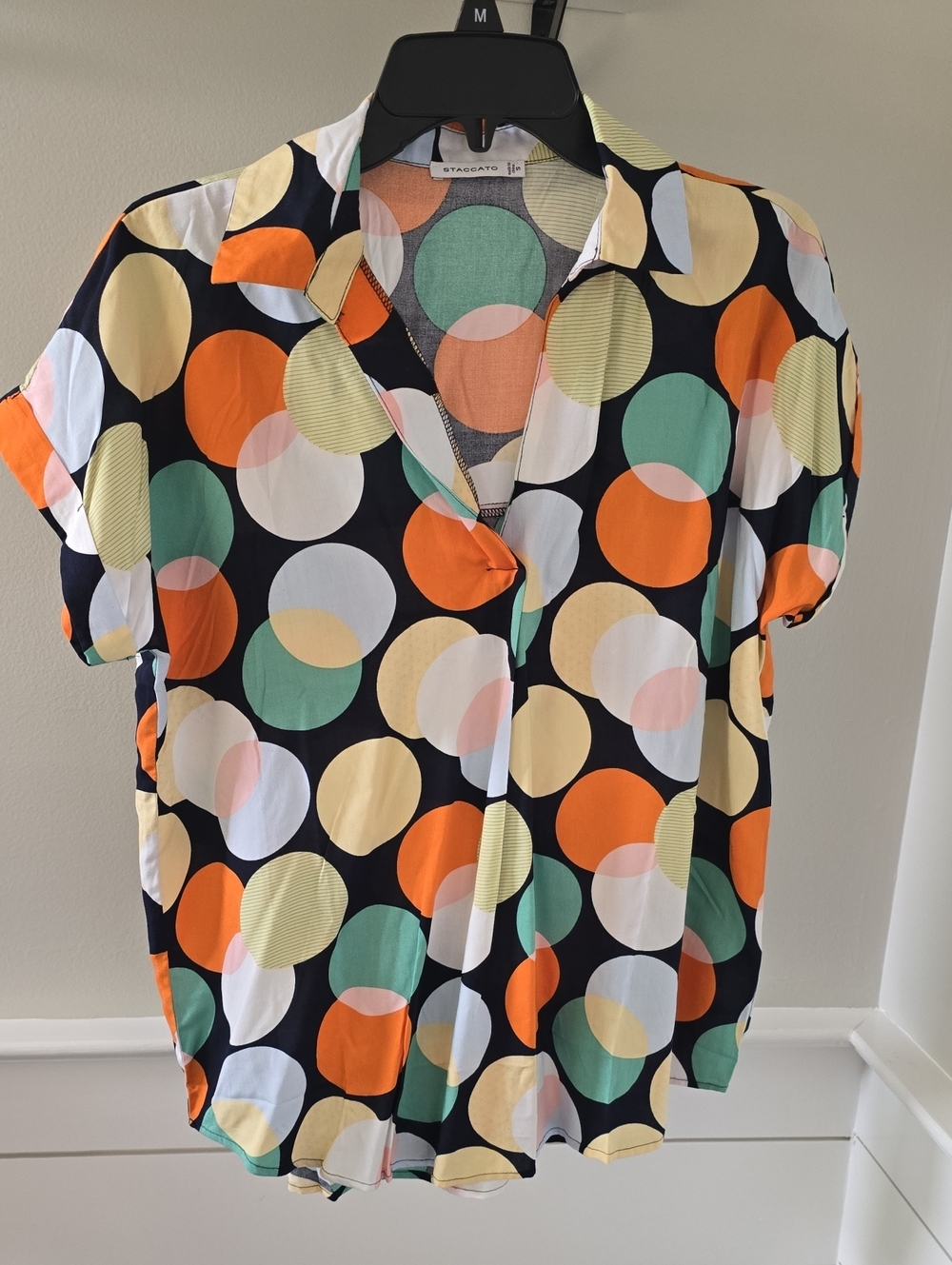 Staccato Multicolor Polka Dot Short Sleeve Blouse - Black/Orange/Green